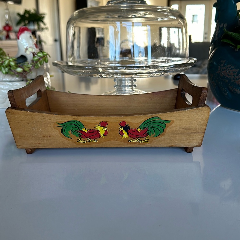 Vintage Japanese fighting rooster cracker tray